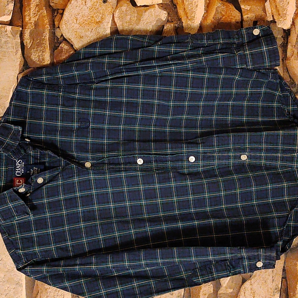 Chap's, size 7, blue with green plaid